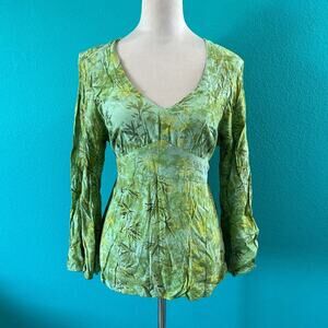 Eagle Ray Traders Womens Green B-Neck Long Sleeve Casual Blouse Size L